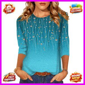 3/4 Sleeve Tunic Top, Polyester Spandex Blend, Business Casual Tee